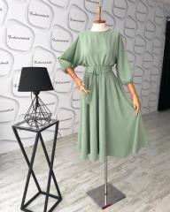 Mint Yeşili Krep kloş elbise - Mint Yeşili