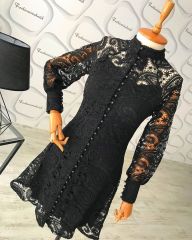 Full güpür tasarım elbise - Siyah
