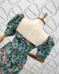 Bel dekolteli floral maxi elbise