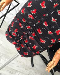 Drape etek Gül detay şifon mini elbise