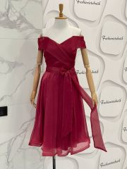 Madonna yaka kloş midi elbise - Bordo