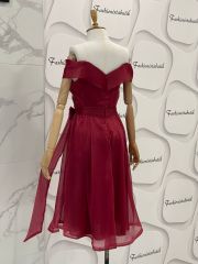 Madonna yaka kloş midi elbise - Bordo