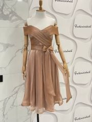 Madonna yaka kloş midi elbise - Bej