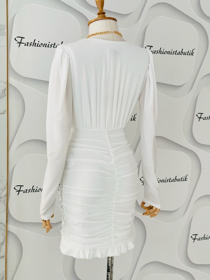 Sofya mini drape Elbise -Beyaz