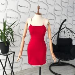 Sırt dekolteli mini elbise - Kırmızı