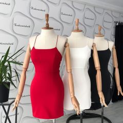 Sırt dekolteli mini elbise - Kırmızı