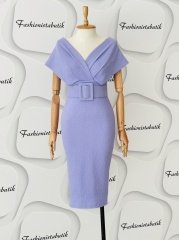Modern kemer midi elbise Lila