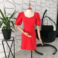 Büzgülü gipe detay elbise - Nar çiçeği