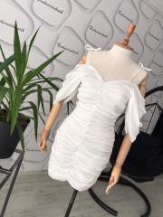 Beyaz saten Drape elbise - Beyaz