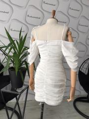Beyaz saten Drape elbise - Beyaz