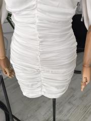 Beyaz saten Drape elbise - Beyaz