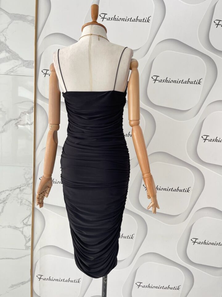 Lastik askılı midi drape -Siyah