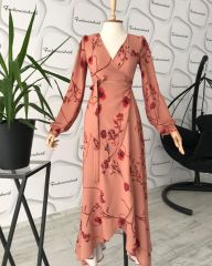 Desenli maxi volanlı elbise