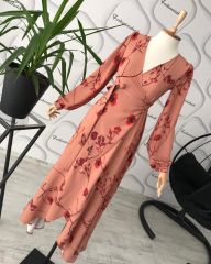 Desenli maxi volanlı elbise