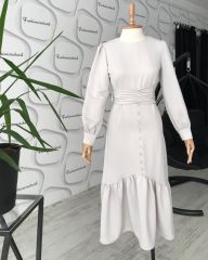Düğme detay elbise - Soft Gri