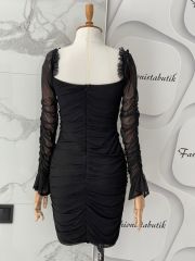 Mini drape elbise - Siyah