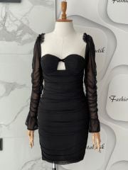 Mini drape elbise - Siyah