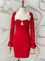Mini drape elbise - Kırmızı