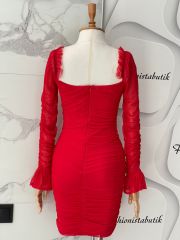 Mini drape elbise - Kırmızı
