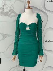 Mini drape elbise - Zümrüt