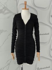 Kopçalı drape elbise - Siyah