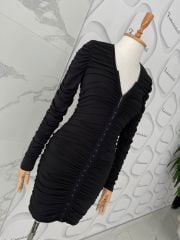 Kopçalı drape elbise - Siyah