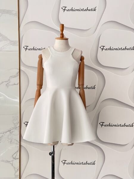 Mini kabarık Elbise -Beyaz