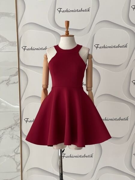 Mini kabarık Elbise-Bordo