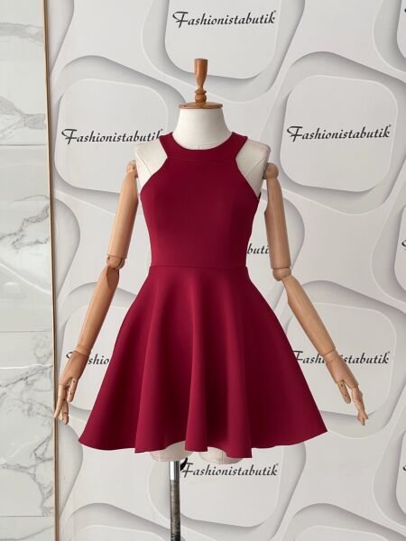 Mini kabarık Elbise-Bordo