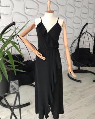 Volanlı maxi boy elbise - Siyah