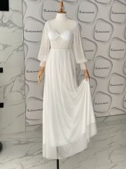 Simli maxi elbise - Beyaz