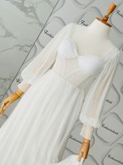 Simli maxi elbise - Beyaz