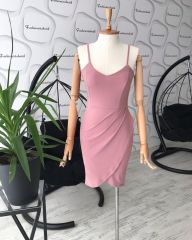 ip askılı asimetrik kesim elbise - Pudra