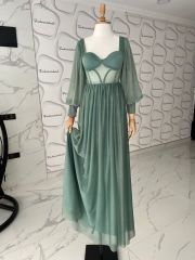 Simli maxi elbise - Mint