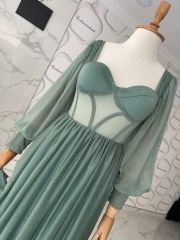 Simli maxi elbise - Mint