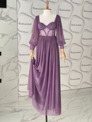 Simli maxi elbise - Lila