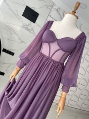Simli maxi elbise - Lila