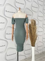 Gipeli midi boy elbise - Mint Yeşili
