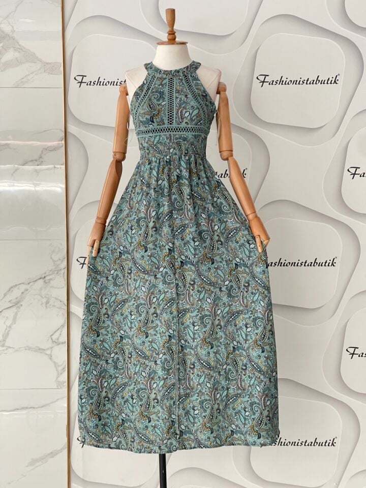 Maxi sırt dekolteli elbise - Mint Yeşili
