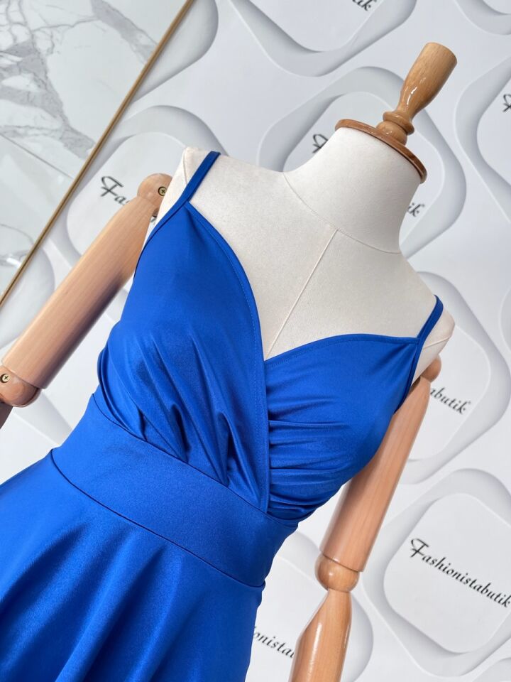 Askılı mini kloş elbise - Saks