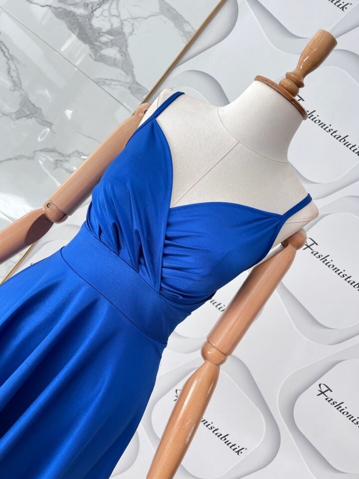 Askılı mini kloş elbise - Saks