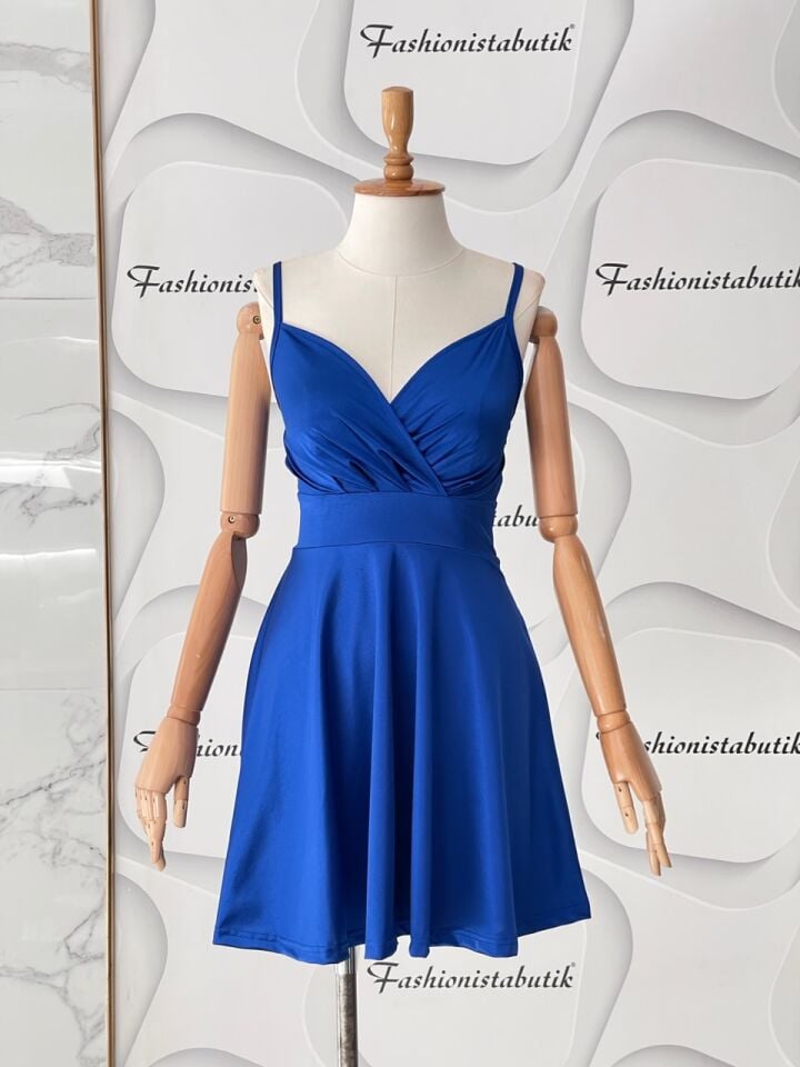 Askılı mini kloş elbise - Saks