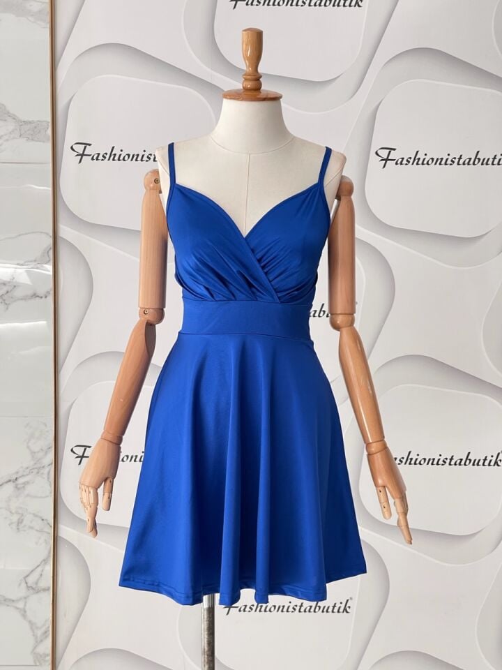 Askılı mini kloş elbise - Saks