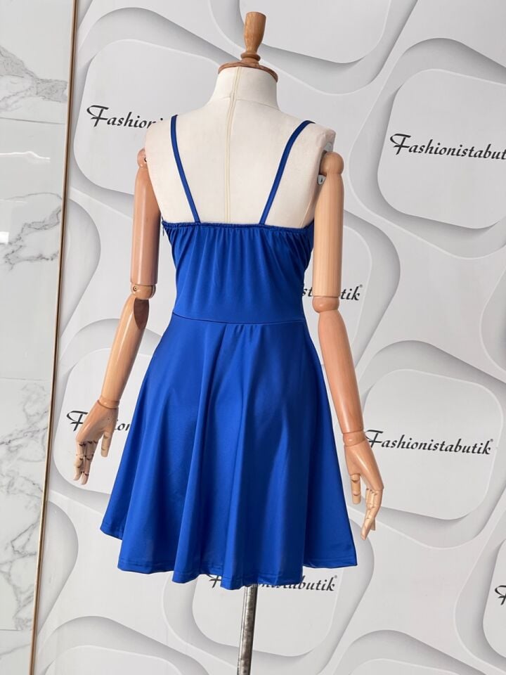 Askılı mini kloş elbise - Saks