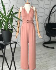 Sırt dekolteli tasarım tulum - Somon