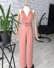 Sırt dekolteli tasarım tulum - Somon